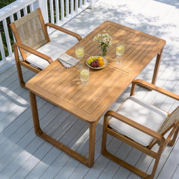 Christopher Knight Home 70.8" Minimalist Outdoor Acacia Wood Dining Table for 6-8 People, Light Teak