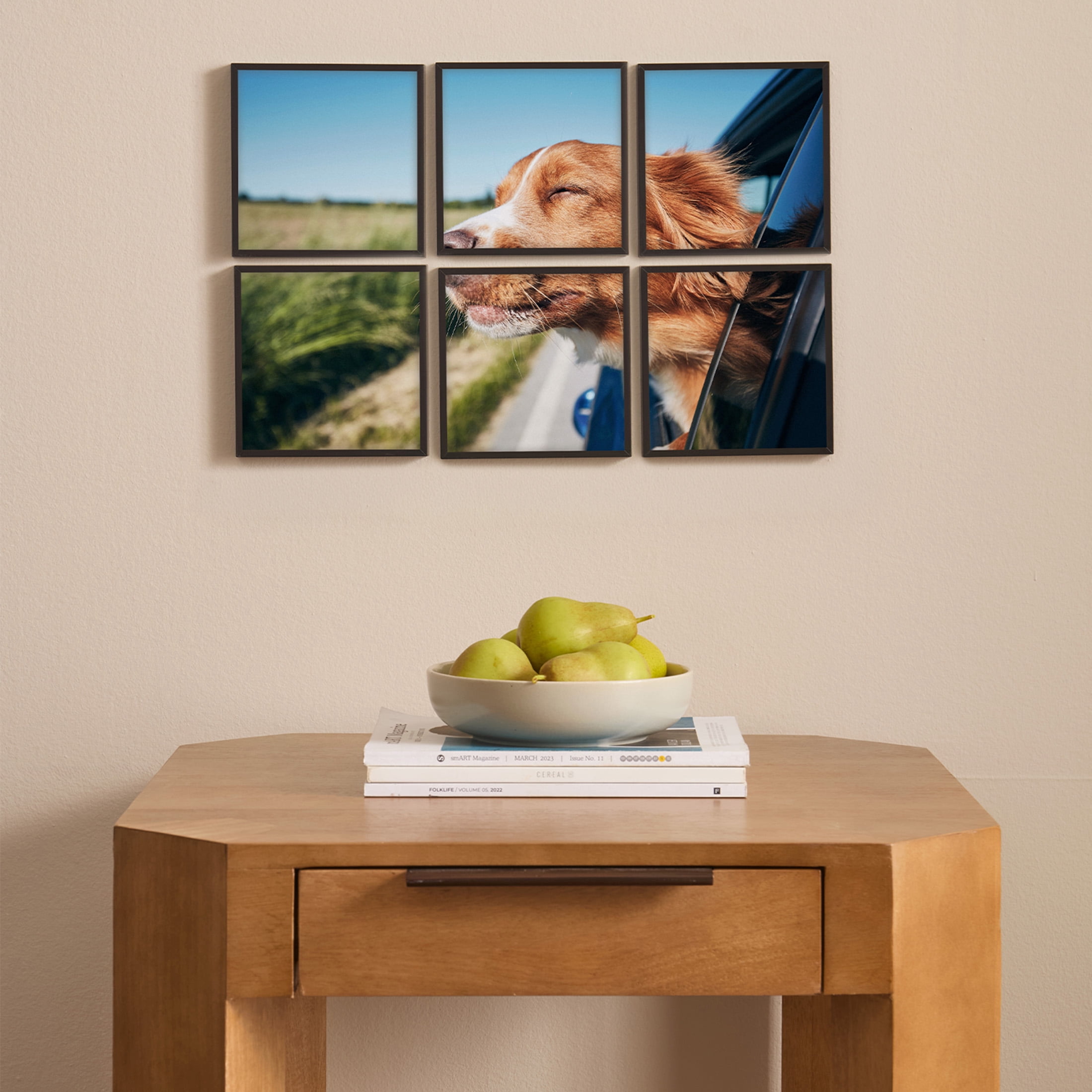 TilePix Mini 6x6 Black Photo Frame 6-Piece - Customizable Magnetic Frame for Gallery Wall, Nail-Free Hanging Photo Tile