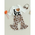 thumbnail image 3 of Wassery Baby Girls Fall Clothes Long Sleeves Letter Print Romper Football Flared Pants Headband 3 6 12 18 Months Infant 3 Pieces Pants Outfits, 3 of 8