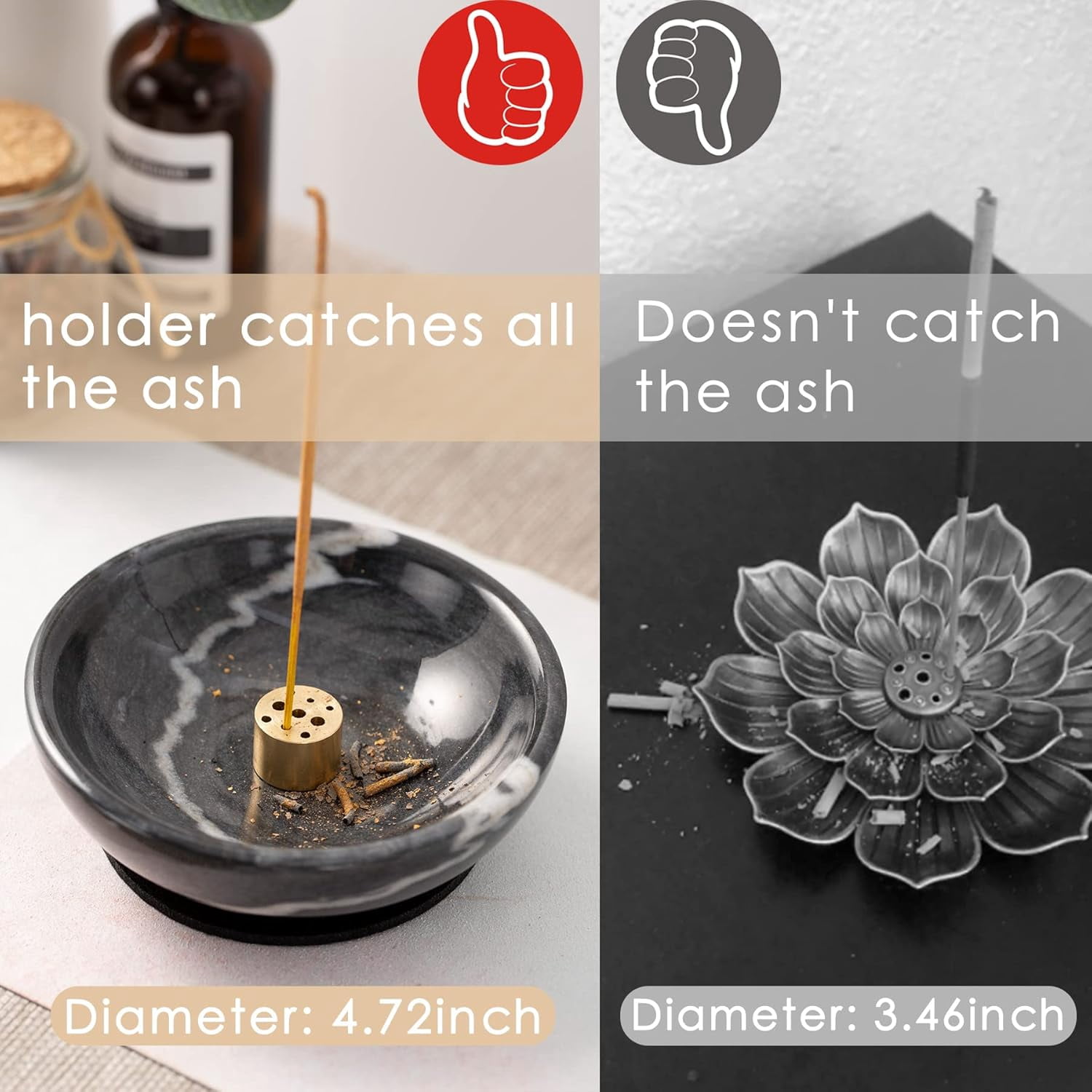 Incense Holder, Beautiful Natural Marble Incense Burner for Meditation, 9 Incense Holes Suitable for Most Types (Black)