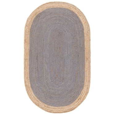 SAFAVIEH Natural Fiber Cebrail Geometric Area Rug, Grey/Natural, 3' x 5' Oval