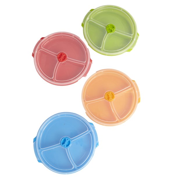 Divided Food Storage Plate with Vented Lids for Easy Reheat, Set of 4
