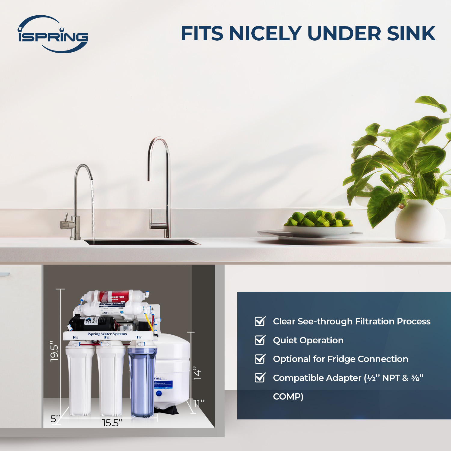 iSpring RCC7P-AK 6-Stage Reverse Osmosis System Under Sink with Alkaline Water Filter and Pump, pH+, 75 GPD, TDS Reduction, RO Drinking Water Filtration System - image 5 of 8