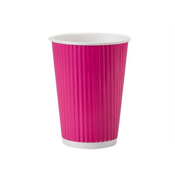 Pack of 500, Hot Pink 12 Oz Groove Paper Cups Made in USA w/Straight Groove Design Provides Insulation - No Sleeves Needed for Most Hot Drinks