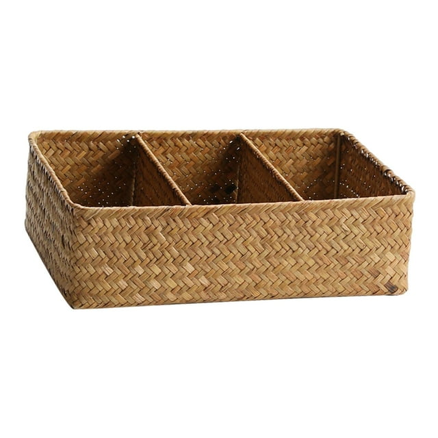 Wicker Storage Basket Desk Organizer Pantry Baskets Laundry Basket Storage Bin Rattan Basket Desk Straw For Kitchen Home Countertop Bathroom 31cmx21cmx9cm