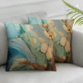 thumbnail image 3 of Acheng Teal Blue Turquoise Gold Pillow Covers Couch Marble Pillow Case Sets of 2 Modern Decorative Square Throw Pillows for Home Living Room Bedroom Bed Cushion Outdoor 12x12in, 3 of 7