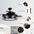 thumbnail image 3 of Parrot Uncle 52-inch Retractable Ceiling Fan with Lights and Remote, Matte Black Industrial Cage Fandelier, 3 of 12