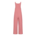 thumbnail image 4 of gakvbuo Suspender Jumpsuit for Women's summer cotton and linen button strappy Sleeveless Waist pleated Wide Leg jumpsuit Casual Overalls Palazzo Pants Rompers Jumpers With Pockets, 4 of 6