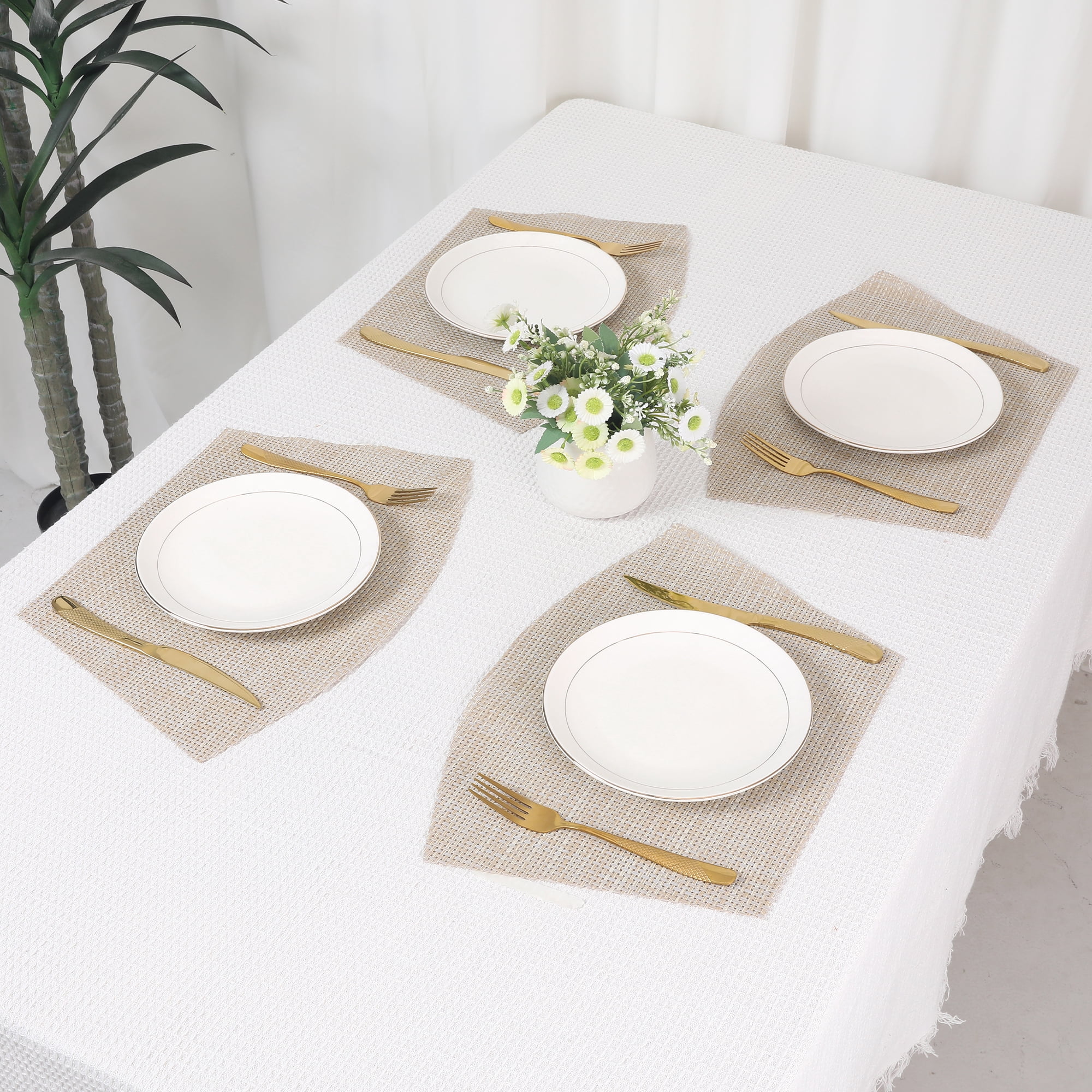 Unique Bargains Placemats Set of 6 Solid Placemats Wipeable Table Mat Khaki 17x11.5Inch