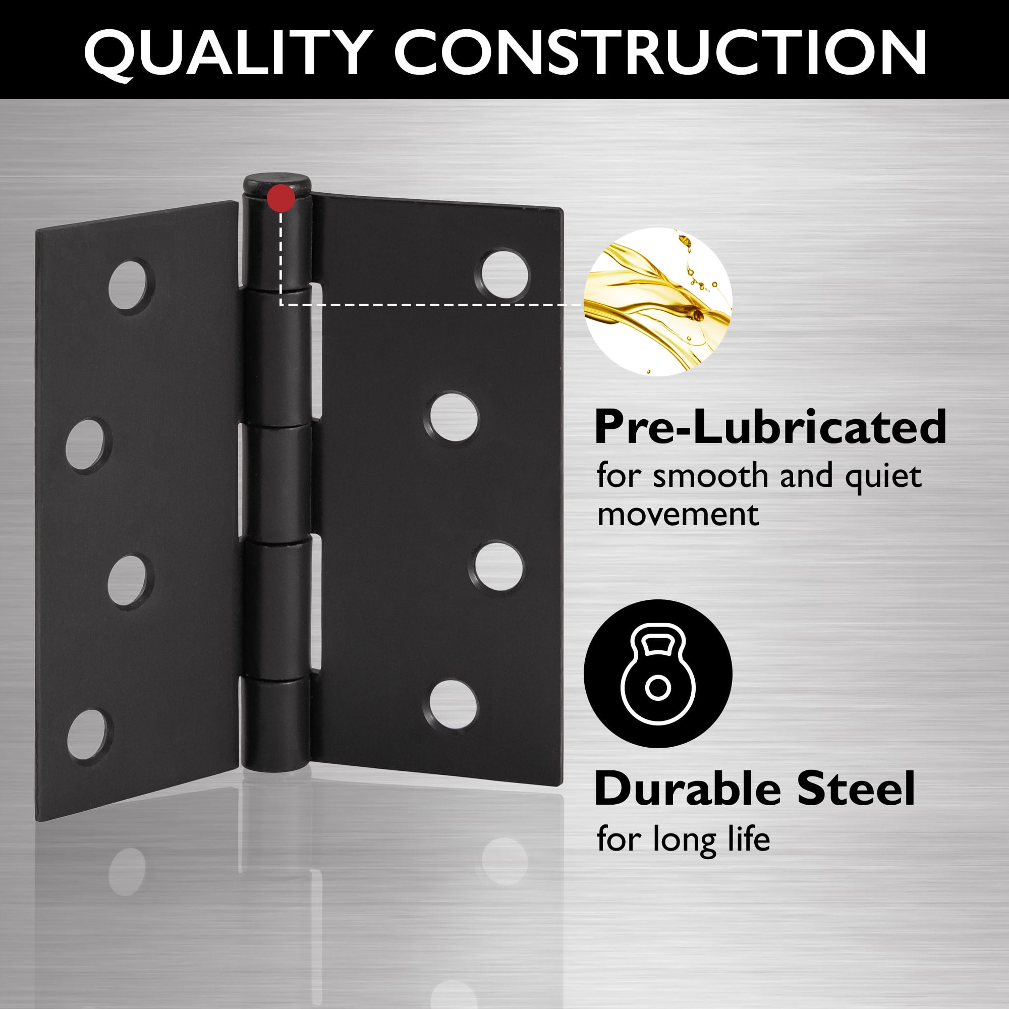 Design House 3-Pack 4" x .125" x 4" Square Butterfly Interior/Exterior Door Hinges, Matte Black
