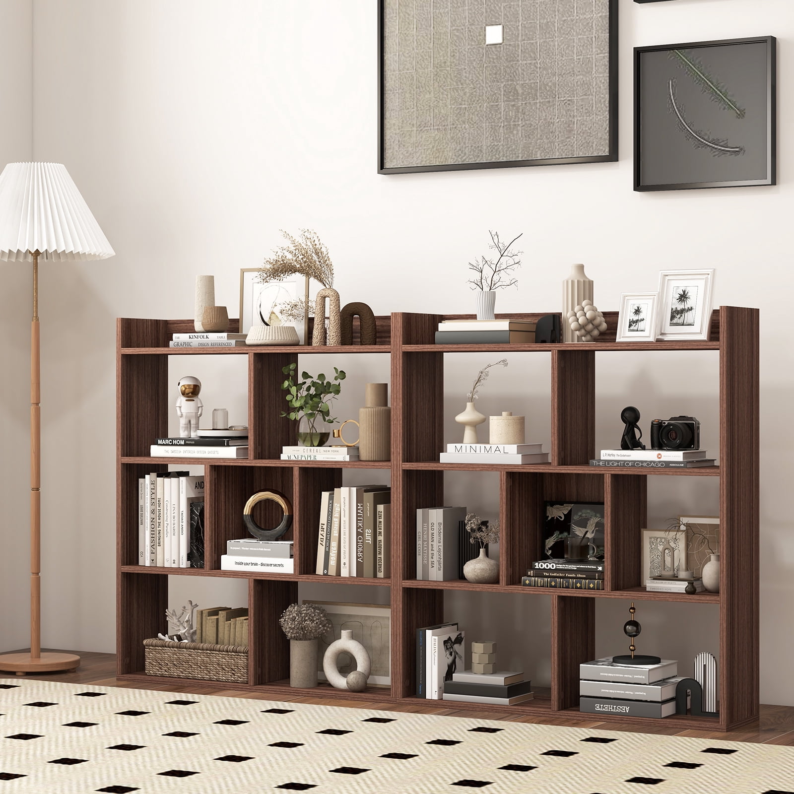 Giantex 7 Cube Bookshelf, Free-Standing Wooden Bookcase, 4 Tier Home Display Shelf, Horizontal Storage Unit for Home
