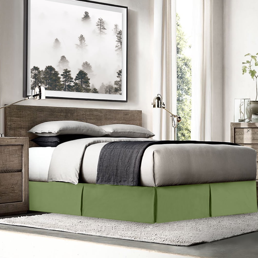 14" Tailored Pleated Bed Skirt Dust Ruffle, King, Cala Green, by Clara Clark