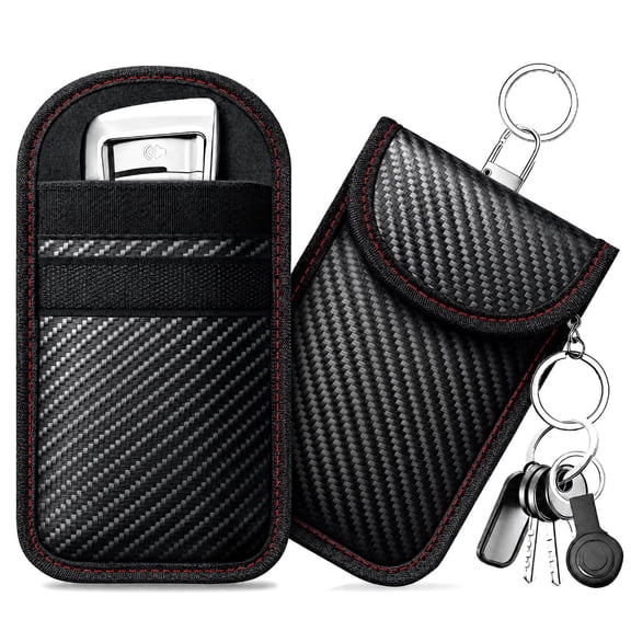 YSLX Carbon Fiber Faraday Key Fob Protector Pouch, RFID Blocking Car Key Signal Blocker Bag with Key Ring, Anti-Theft Key Case Holder for Vehicle Remote Keys