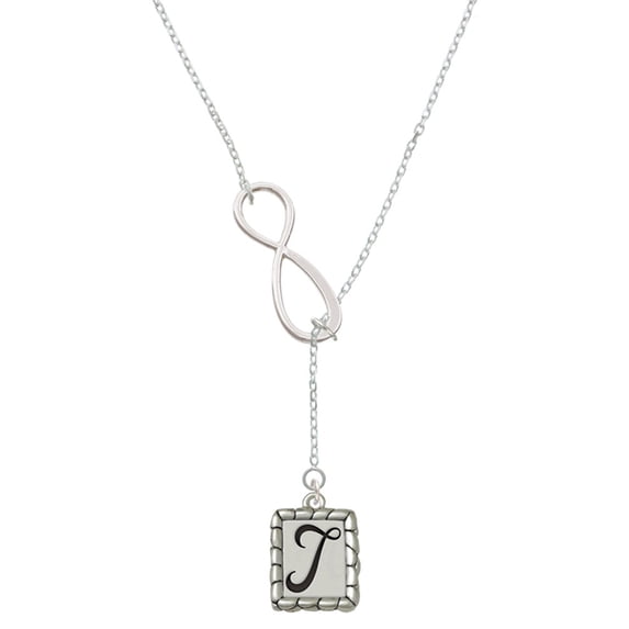 Delight Jewelry Silvertone Pebble Border Initial - T Silver tone Elegant Infinity Lariat Necklace