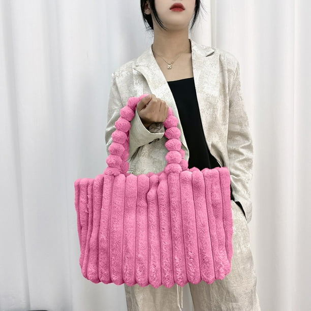 Bolso Tote de tela blanda de gran capacidad | Bolso de hombro elegante para mujer | Rosa, rosa intenso, gris | 11,81"x9,45"x5,91" | Asa elegante, bolso diario ligero