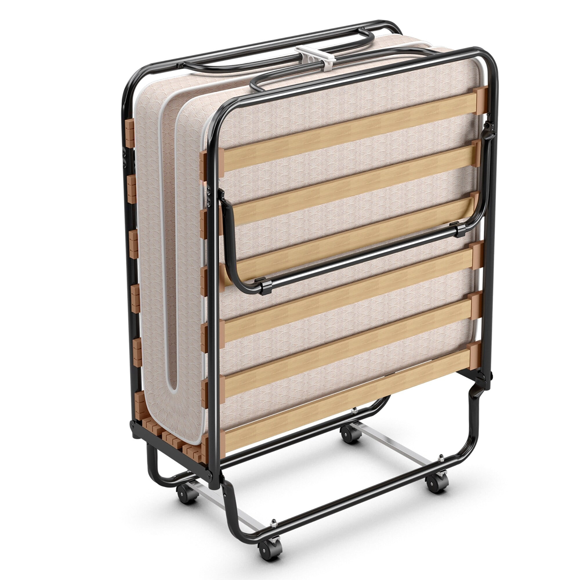 Folding Bed with Memory foam Guest Bed Made in Italy Black+Beige