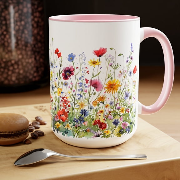 Wildflower Garden Mug Colorful Floral Coffee Cup, Botanical Summer Flowers Tea Mug