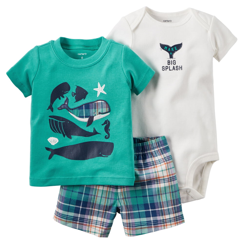 NEW Carter's Baby Boys Whale 3-PC Shirt Bodysuit & Shorts Set Mommy Loves Me