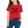 thumbnail image 4 of Kids Valentine's Day Top Red Heart Print T-Shirt | Girls Tic Tac Toe Graphic Short Sleeve Tee 100% Cotton | Cute Casual Holiday Outfit Age 4-10,Size 4 T, 4 of 9