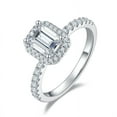 thumbnail image 2 of 1 Carat Emerald Cut Moissanite Engagement Ring - Bridal Ring - Diamond Promise Ring-18k White Gold over Silver, 2 of 4
