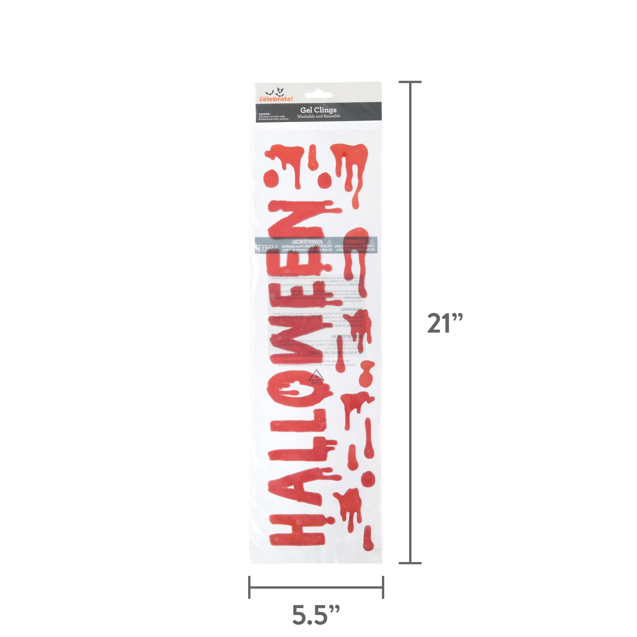 Bloody Halloween Gel Clings, Multicolor, 5.4" x 20.9", Halloween by Way To Celebrate