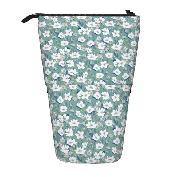 Kdxio Telescopic Pencil Bag Pen Holder Stationery Case,Stand-up Retractable Transformer Bag Organizer for Christmas Holiday(Gouache Flowers)