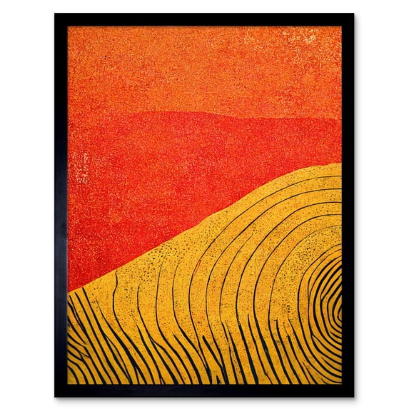 Abstract Hilltop Sunset Walkabout Australia Mustard Coral Art Print Framed Poster Wall Decor 12x16 inch
