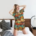 thumbnail image 3 of "Wukai Colorful Hawaii Palms Women's Pajama Set - Short-Sleeve Top and Shorts with Elastic Waistband and Pockets for Loungewear, Yoga, and Casual Wear-Medium, 3 of 8