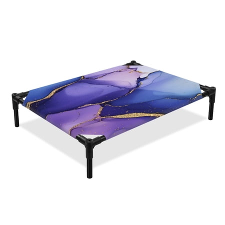 Marble Blue Purple Elevated Dog Bed Gradient Minimalist Gold Wavy Cooling Breathable Outdoor Raised Dog Cot Bed with Metal Frame Non-Slip Feet for Large Dog 28x22in