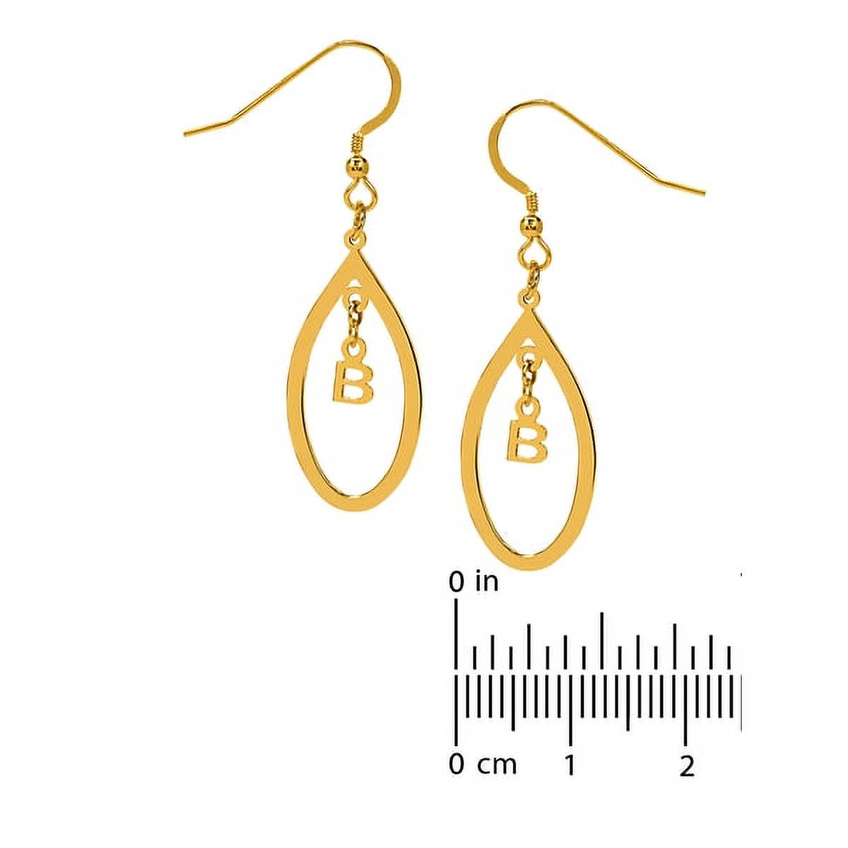 Personalized Sterling Silver or 14K Gold Plated Sterling Silver Oval-Shaped Earrings with Hanging Block Initial with Shepherd Hooks