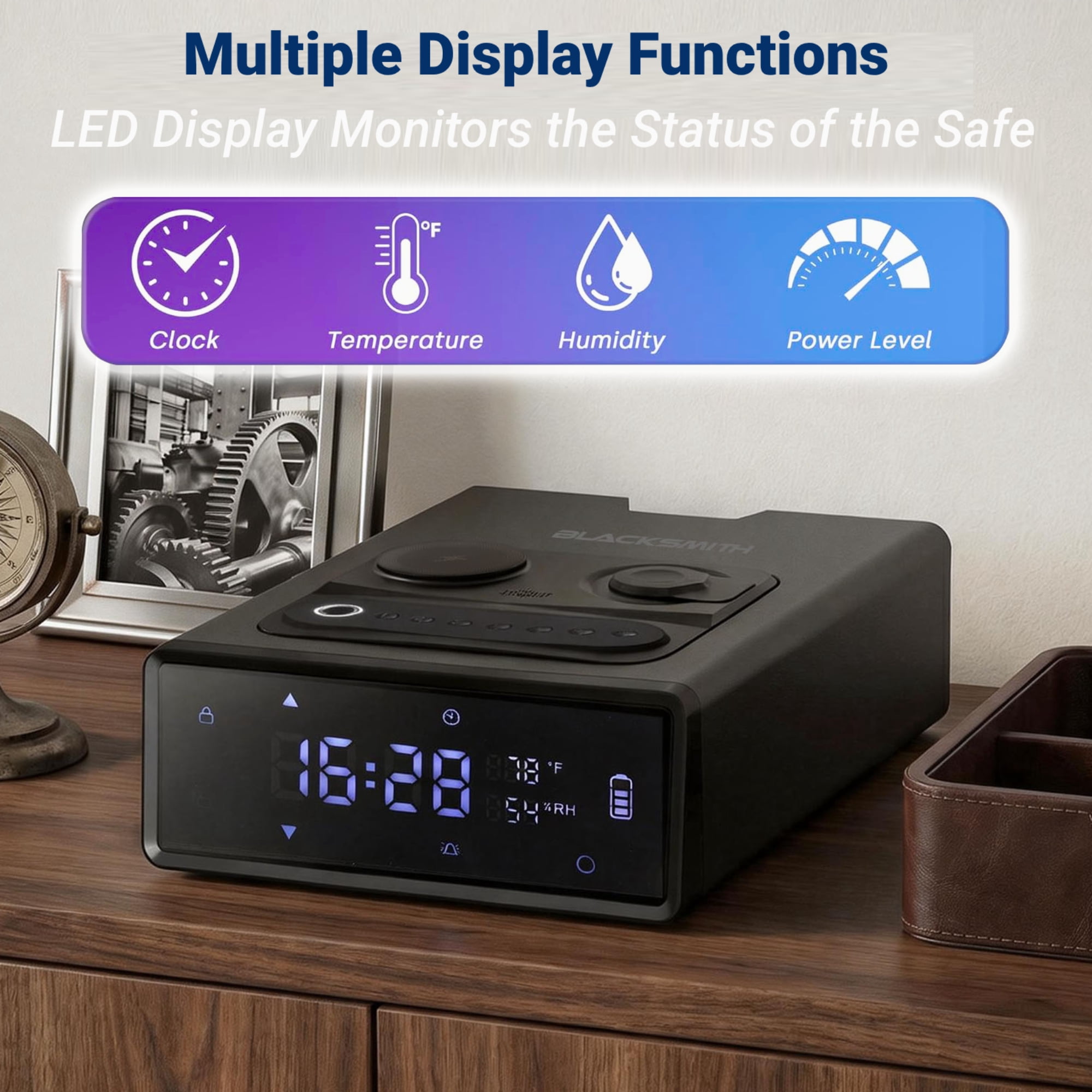 Gun Safe,Blacksmith Pistol Safe with Wireless Fast Charging,4-in-1 Fingerprint/App/Keypad/Keys Quick Access Handgun Safe,Black
