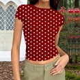 thumbnail image 2 of Ploka Dots Tight T-Shirt for Women Summer Slim Fit Crewneck Short Sleeve Baselayer Tee Tops Going Out Cropped Blouse, 2 of 6
