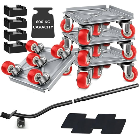 Heavy Duty Furniture Moving Tool Set - Carbon Steel Furniture Lifter 600KG Capacity with 5 360° Rotating Wheels - Furniture Moving Wheels for Bed, Sofa, Wardrobe, Table, Refrigerator