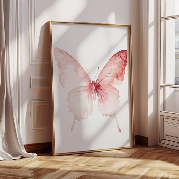 Blush Pink Butterfly Watercolor Print – Minimalist Insect Wall Art, Soft Feminine Nature Decor, Elegant Nursery Or Bedroom Illustration Wall Art, Modern Wall Decor, 8x12 UNFRAMED