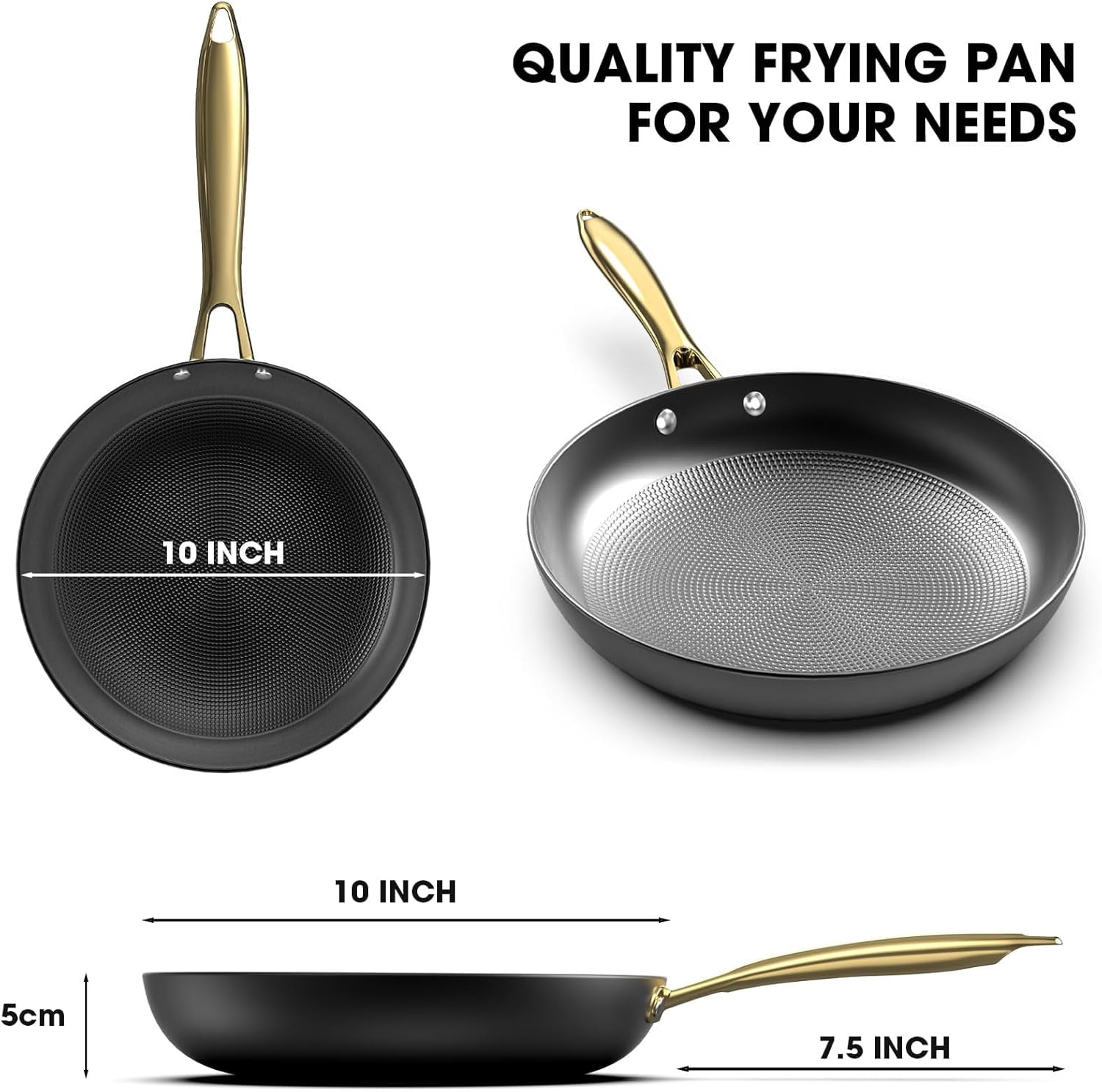 Non stick Frying Pans, Long Lasting 10 Inch Frying Pan, Professional Nonstick Frying Pan Cast Iron Skillet, Stay Cool Handle, Easy Clean Oven Safe Pans, Birthday Day Gifts