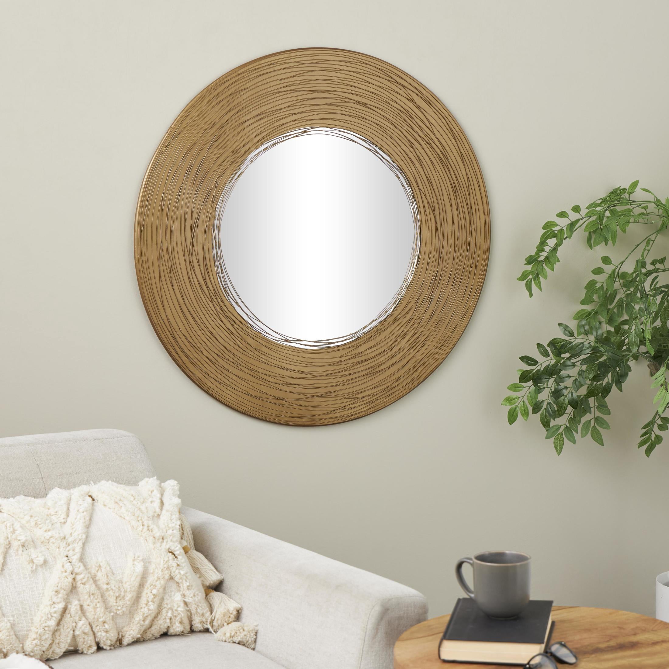 DecMode 35" x 35" Gold Abstract Wall Mirror with Overlapping Wire Rings