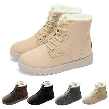 New Winter Warm Snow Boots for Women Fshion Plus Size Casual Flat Comfort Sneakers Female Lace-up Solid Color Cotton Shoes Warm Snow Clearance Under 5$!
