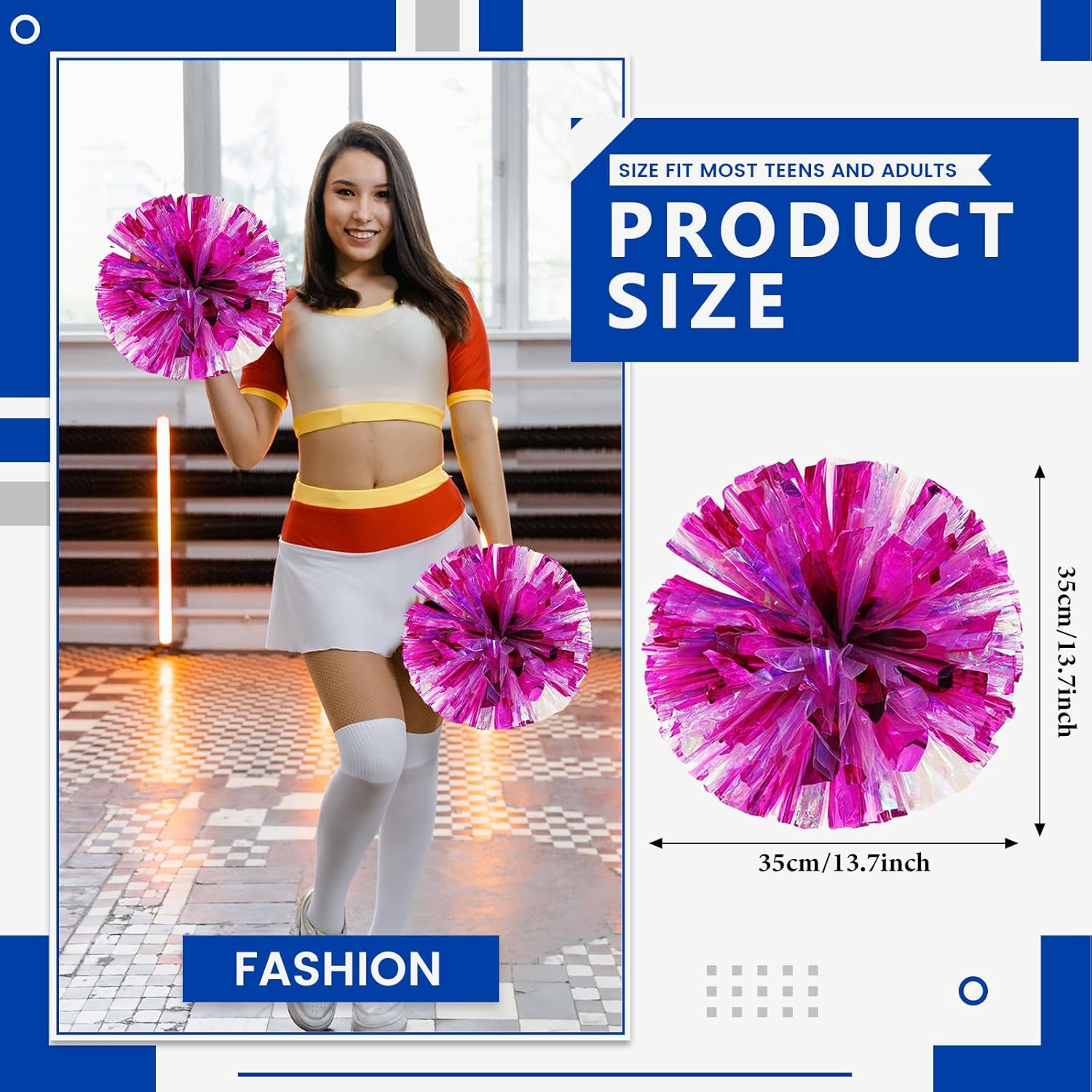 24 PCS pom poms Cheerleading,13.8inch for Sports Teams, Dance Training, and Party Celebrations with Handle Rings