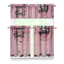 Halloween Ghostface Kitchen Window Curtains with Rod Pocket Over Sink Horror Spooky Small Window Treatment Cafe Short Curtains for Bathroom Tier Drapes,3 Piece Set,36 Inch
