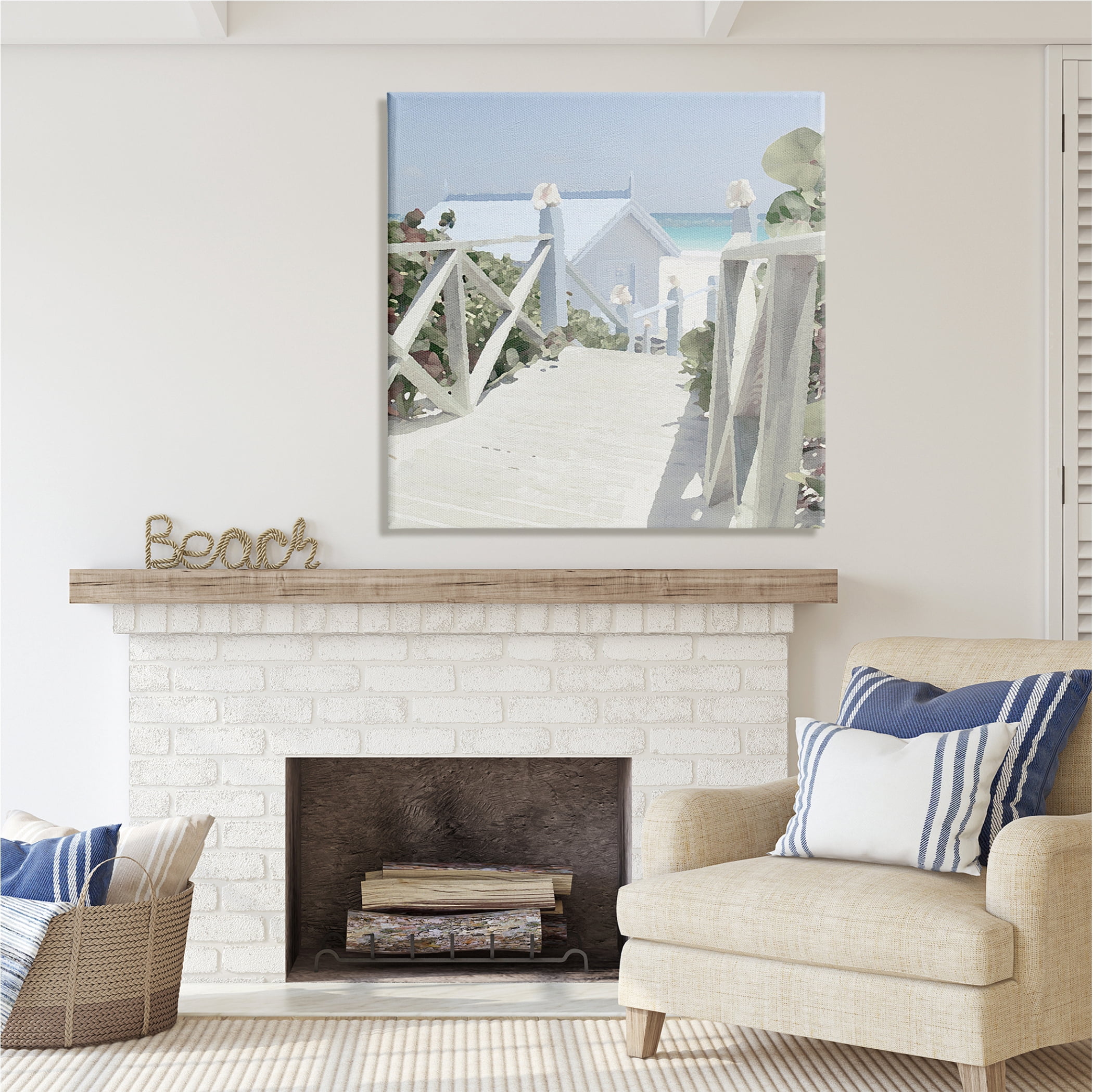 Stupell Industries Noon Shadows Beach Steps Nature Painting Gallery Wrapped Canvas Print Wall Art, 36 x 36