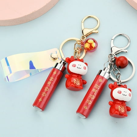 

Naierhg Chinese Zodiac Lucky Wealth Mascot Cow Keychain Pendant with Flashlight
