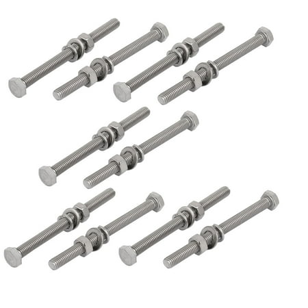 

Unique Bargains 10pcs 304 Stainless Steel M5x70mm Hex Bolts w Nuts and Washers Assortment Kit