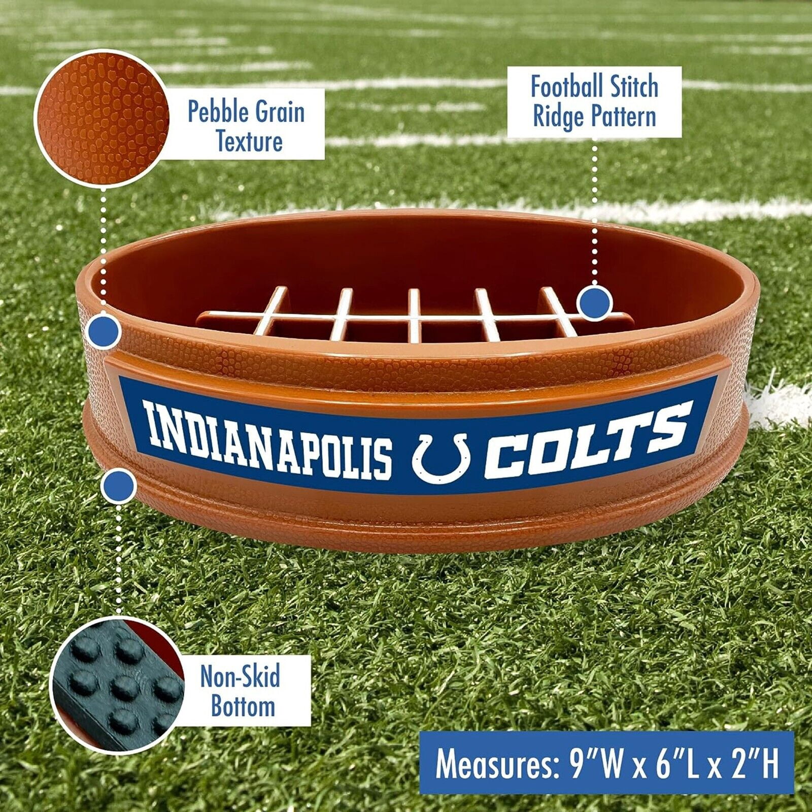 Pets First NFL Indianapolis Colts Super-Bowl Slow Feeder Bowl for Dogs and Cats, Football Design for Healthy Digestion, Non-Slip, for Large & Small Pet