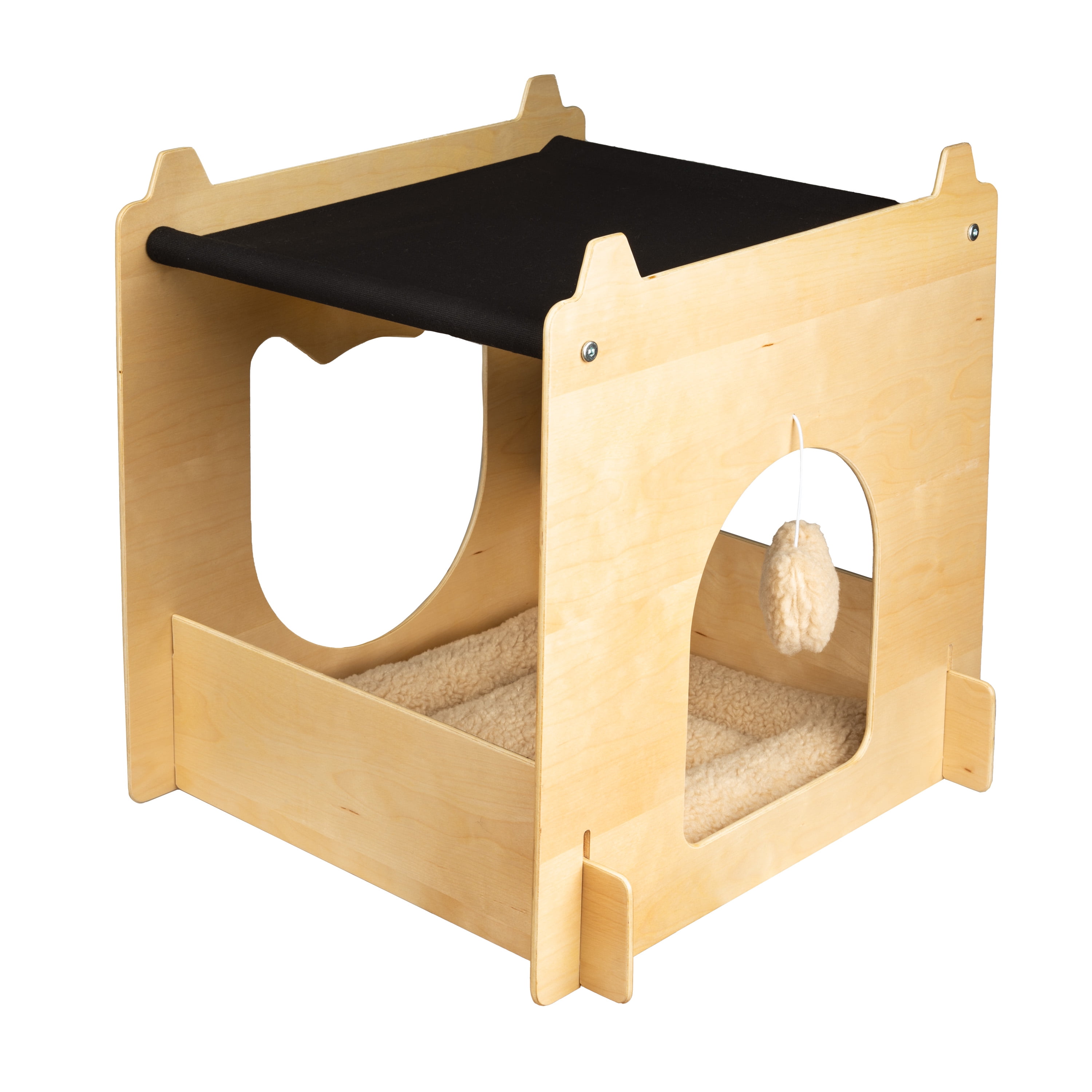 Harry Barker Modular Wood Hammock, Stackable Cat Cube, Brown