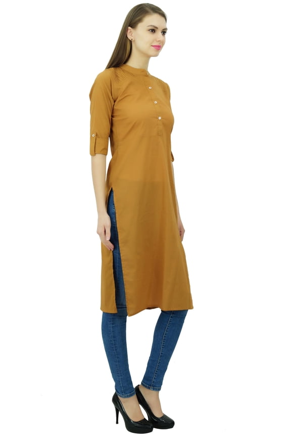 Cotton Plain Kurti Tunic Mandarin Collar Ethnic Casual Kurta Blouse