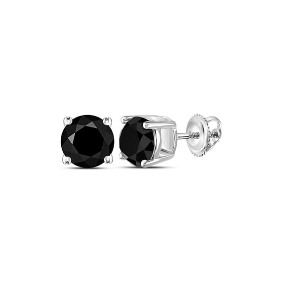 FB Jewels 10kt White Gold Unisex Round Black Color Enhanced Diamond Solitaire Stud Earrings 4.00 Cttw