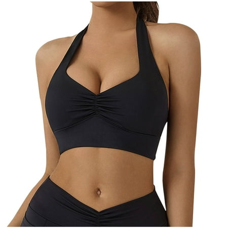 Mrat Women Athletic Bralette Womens Hanging Neck Longline Sports Bra - Backless Padded Workout Yoga Cropped Tank Tops with Built in Bra Crazy Yoga Sports Bra S-272 Black S