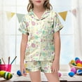 thumbnail image 2 of Children Easter Pajama Girls Bunny Print and Egg Print Cute Short Sleeved Button Down 2-Piece Sleepwear Pjs for Kids Yellow,3-4Y, 2 of 5