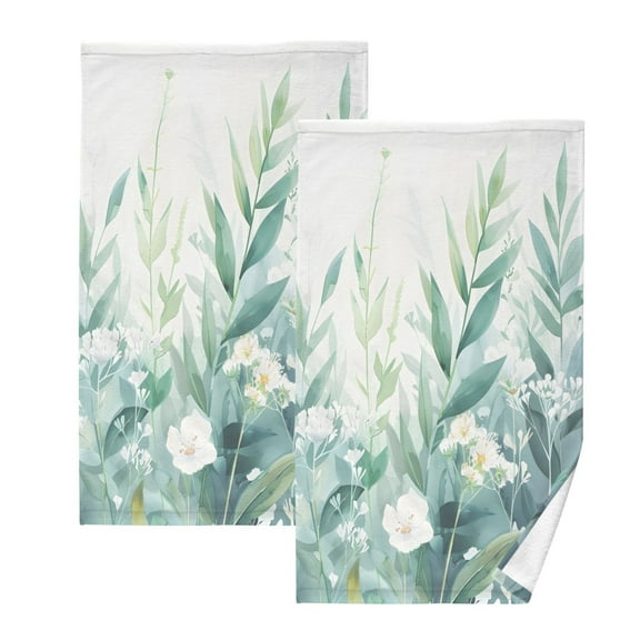 joogoo 2 PCs Hand Towels Sets Flower Leaves Plants Cotton Face Towel Bathroom Decorative