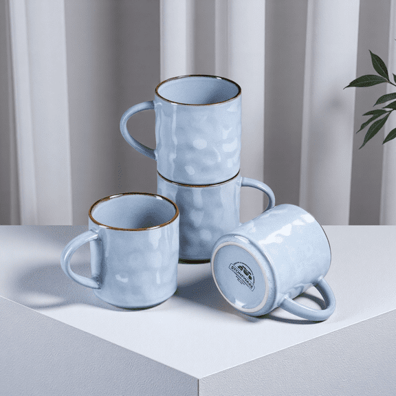 Onader 14OZ Coffee Mugs Set of 4, Stoneware Tea Mug Set with Handle, Ceramic Cups for Latte/Cocoa/Cappuccino, Dishwasher & Microwave Safe - Grey Blue